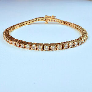 Estate 14K Solid Yellow Gold 3.75 TCW Natural Diamond 3mm Tennis Bracelet